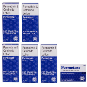 Anti Lice Permethrin Permetosc Anti-Tick Lotion 60 Ml (Pack Of-5) And Soap (Pack Of-3) Combo
